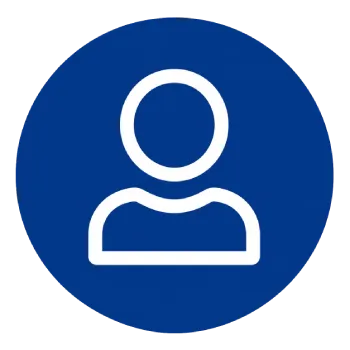 User profile icon on a blue circular background